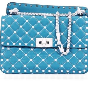 Valentino Garavani Quilted Turquoise Shoulder Bag with White Chain
